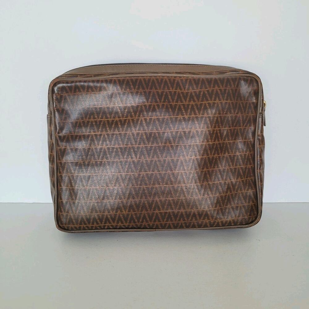 Mario Valentino Bag Clutch Unisex Vintage Pouch Zip Italian Brown Logo Handbag - Picture 2 of 12